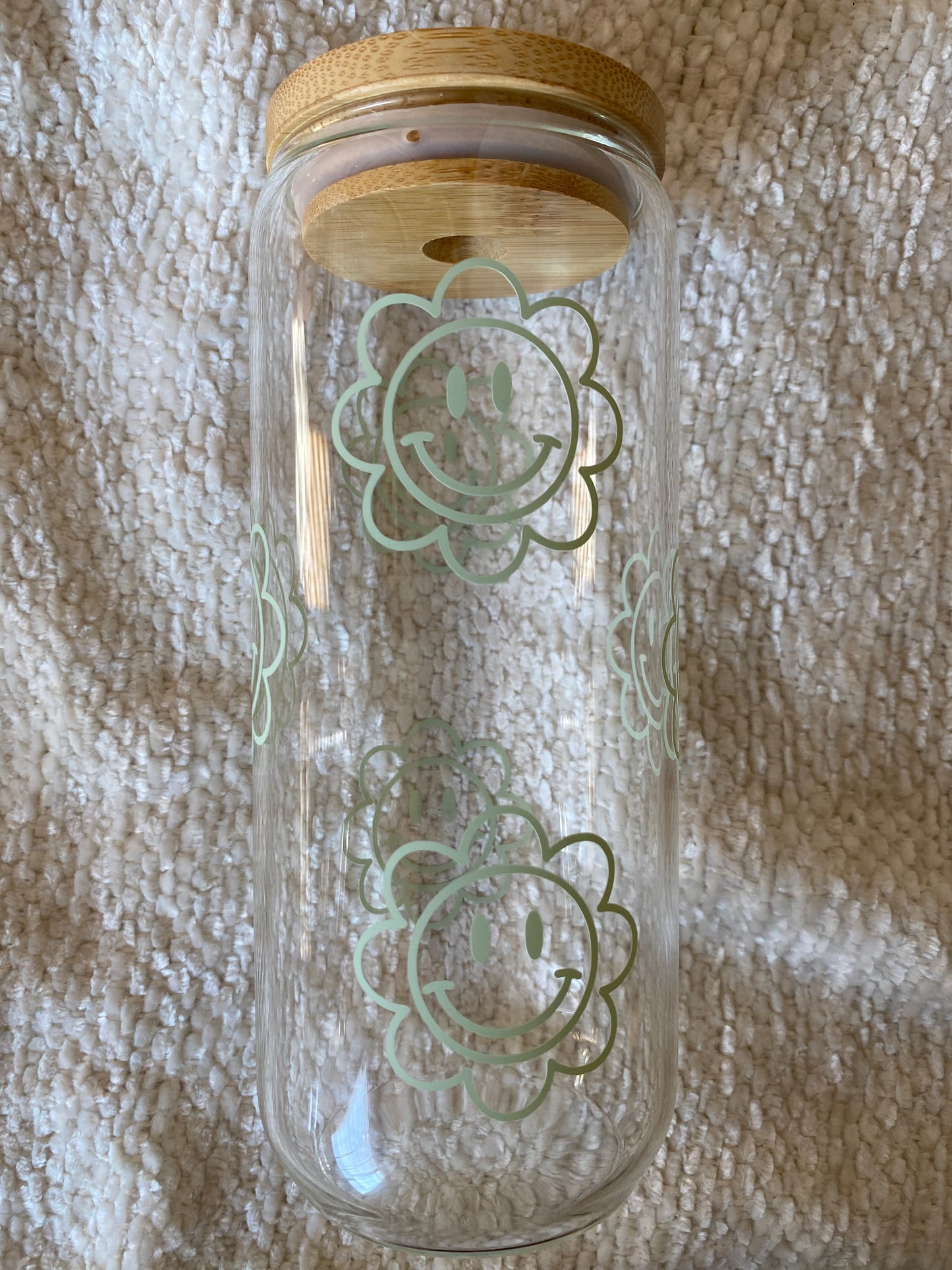 Happy Flower Face Glass Tumbler
