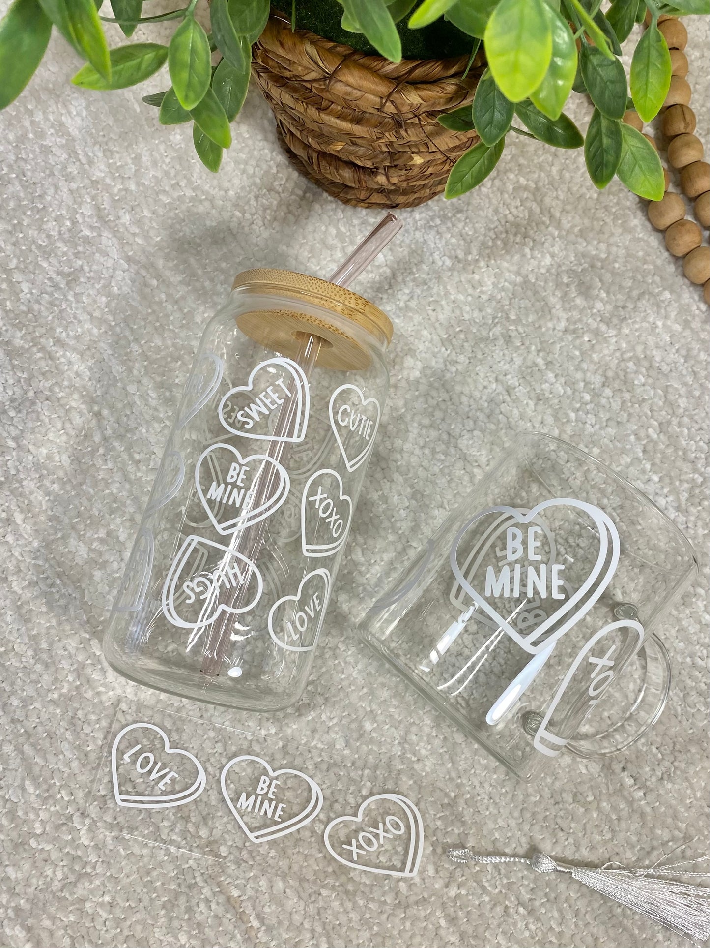 Conversation Hearts Glass Cup