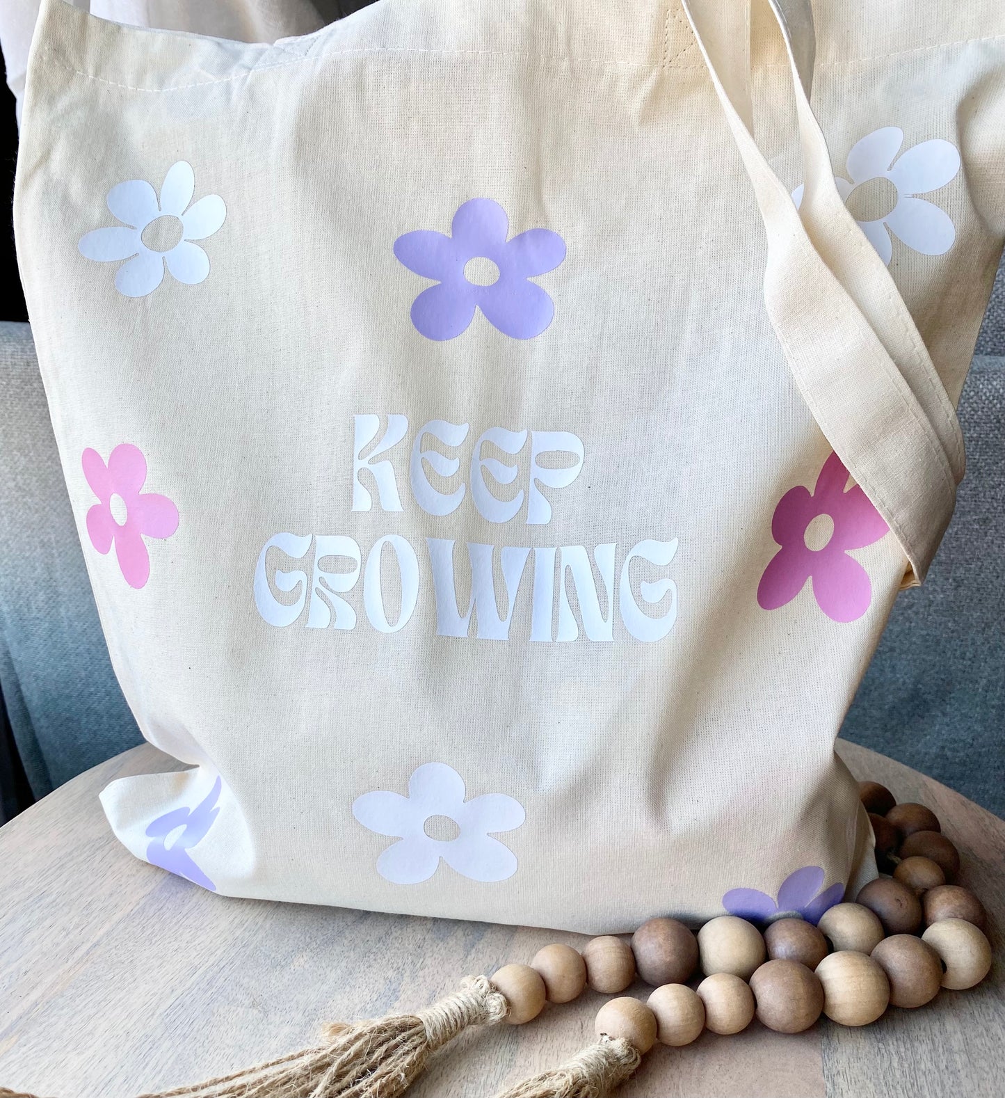 Keep Growing Flower Canvas Tote